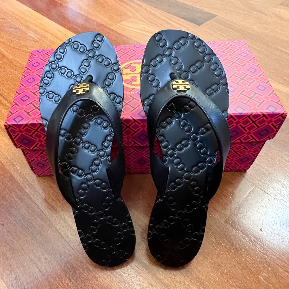 Tory Burch Monroe Sandals Calf Leather Size 7 Black